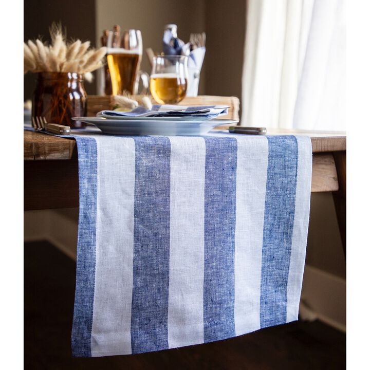 Solino Home 100% Pure Linen Table Runner | Cabana Stripe for Thanksgiving, Christmas