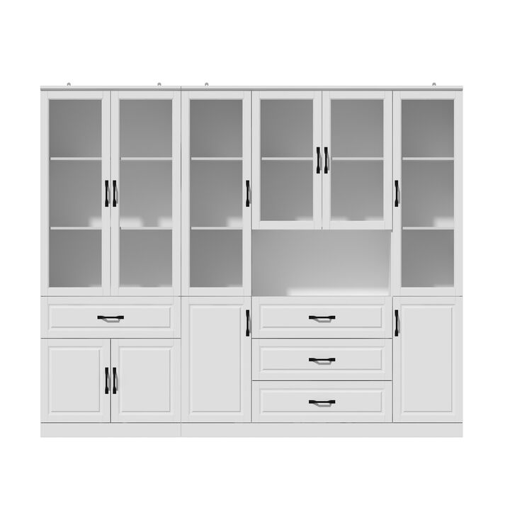 FUFU&GAGA Traditional White Display Cabinet with Glass Doors – Ample Storage & Elegant Design for Your Cherished Collection, (94.5" L x 15.7" W x 78.7" H),White
