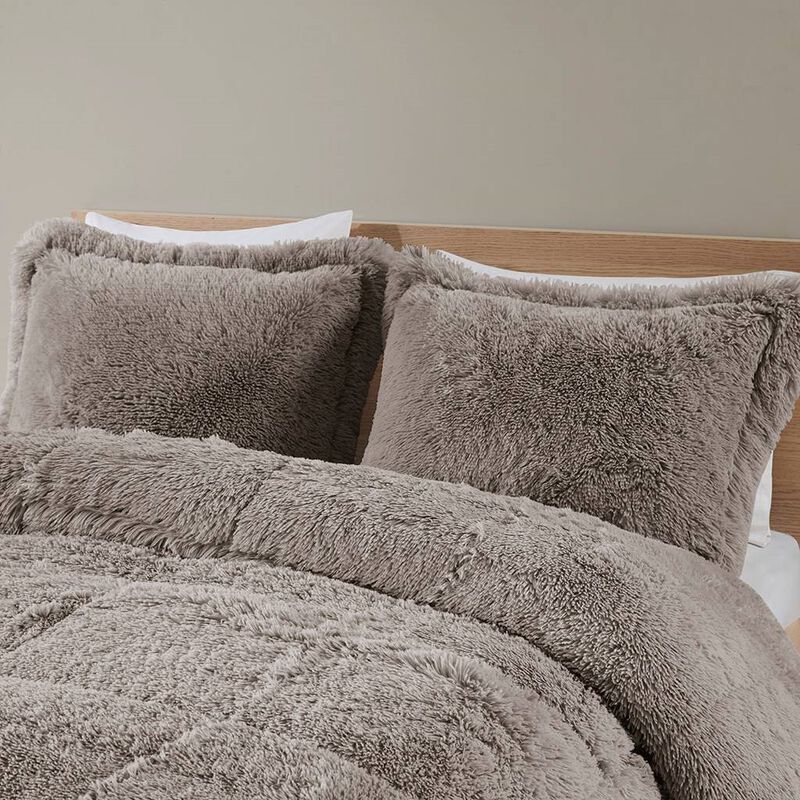 Hivvago King/CAL King Grey Soft Sherpa Faux Fur 3 Piece Comforter Set with Pillow Shams