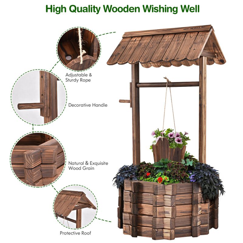 Outdoor Wooden Wishing Well Planter Bucket