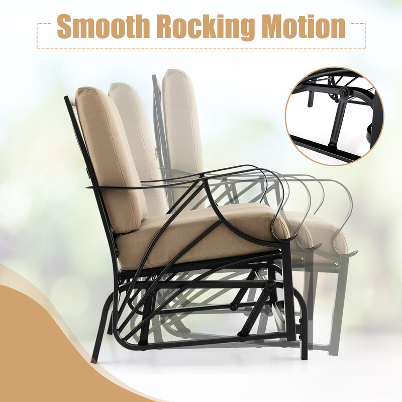 Patio Glider Rocking Chair with Thick Cushion and Curved Armrest