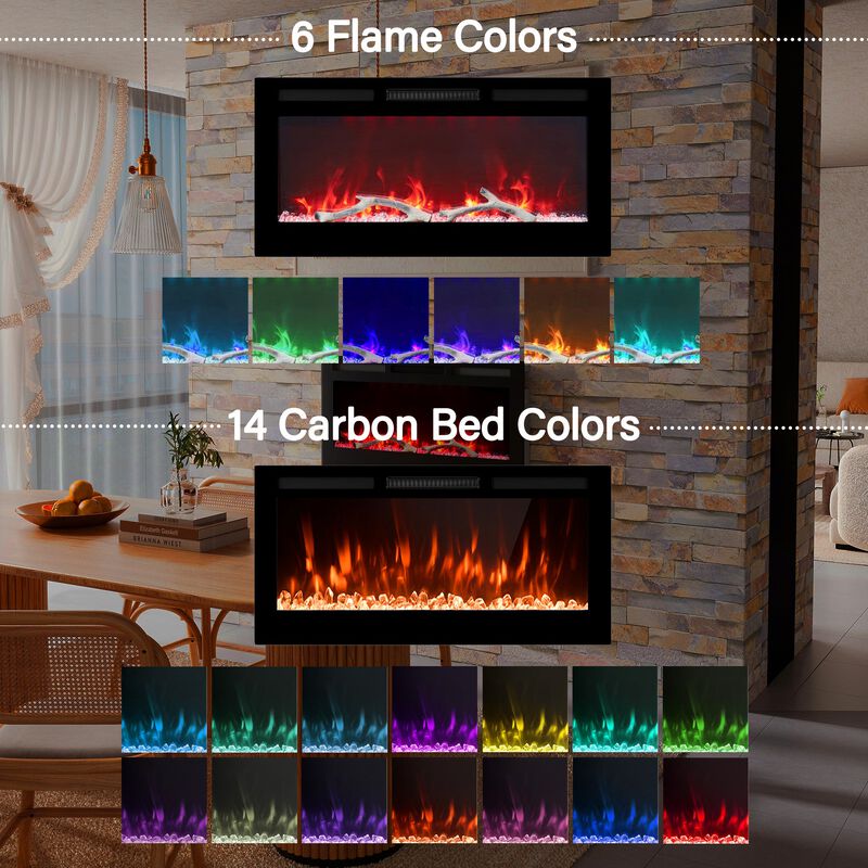 36 Inch 1500W  Versatile Installation Electric Fireplace with Multicolor Flame