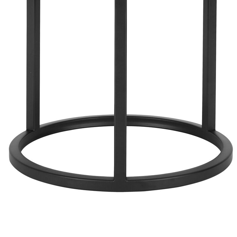 18 Inch Accent Stool Ottoman, Round Seat, Open Metal Frame, Black Finish - Benzara