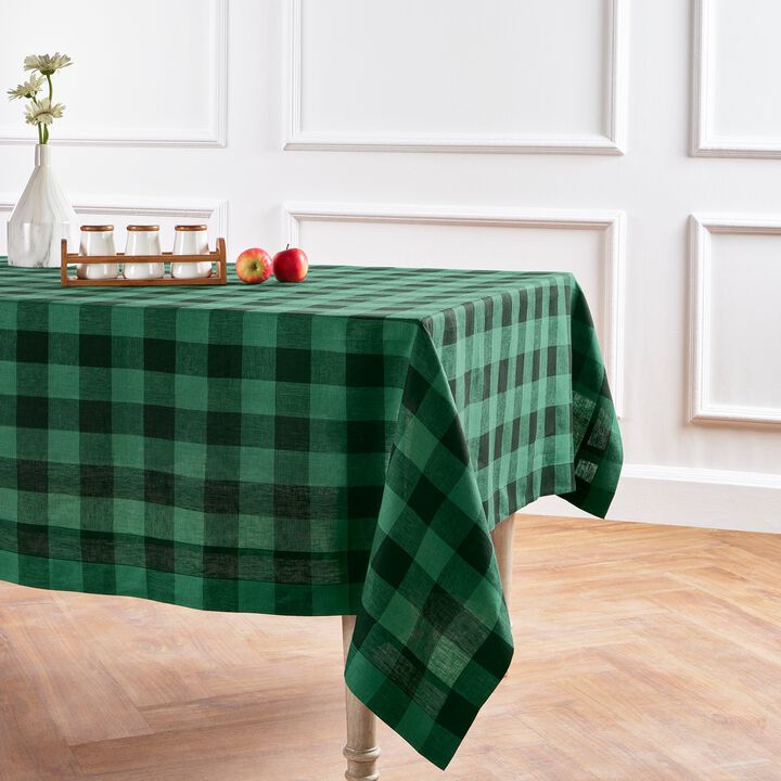 Solino Home 100% Pure Linen Tablecloth | Buffalo Check Dining Table Cloth