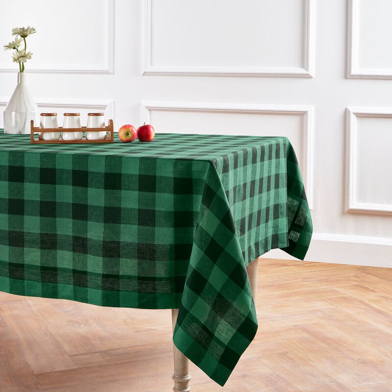 Solino Home 100% Pure Linen Tablecloth | Buffalo Check Dining Table Cloth