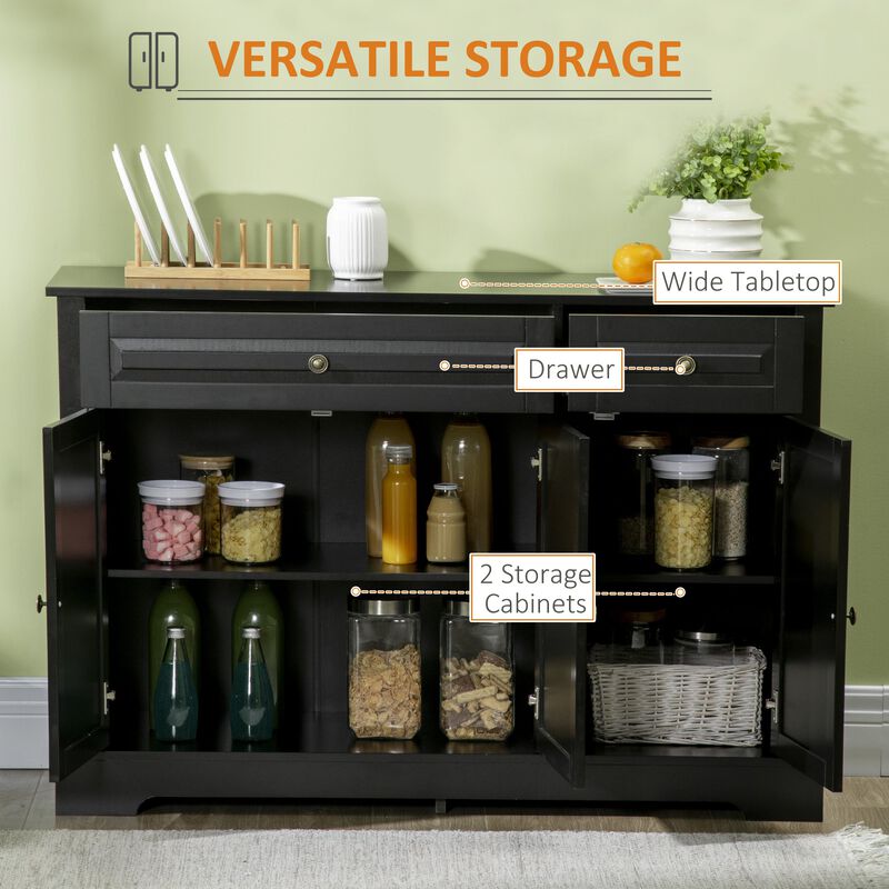 Black Living Room Cabinet: Modern Sideboard with Cupboards & Shelves