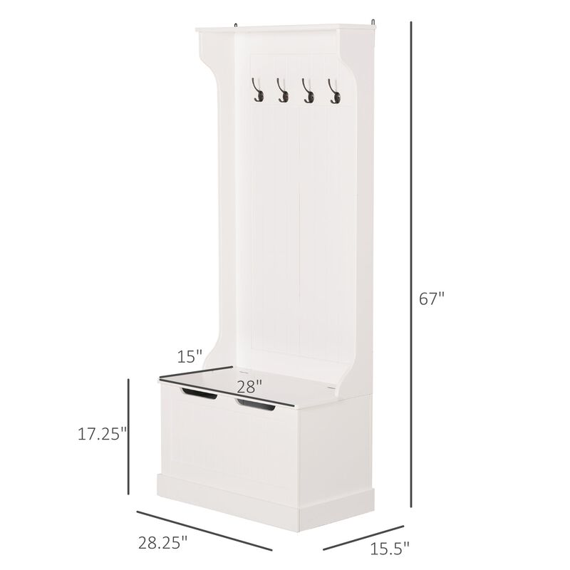 White Entryway Organizer: 3-in-1 Hall Tree with Coat Rack and Bench