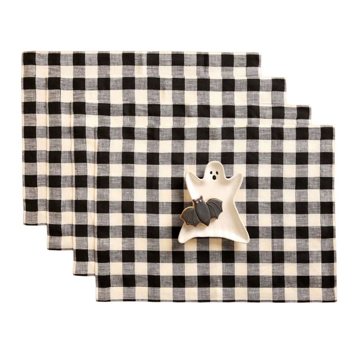 Solino Home 100% Pure Linen Placemats 14 x 19 Inch Set of 4 | Morgan Check