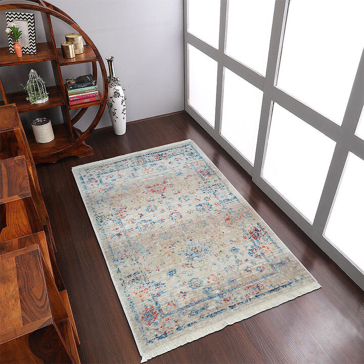 RUGSOTIC CARPETS MACHINE MADE POLYESTER AREA RUGS  - 4'x5'11'', Rectangle Shape, Multicolor Color, Classic Oriental Traditional  Design, Low Pile Machine Made Area Rugs (M00079)