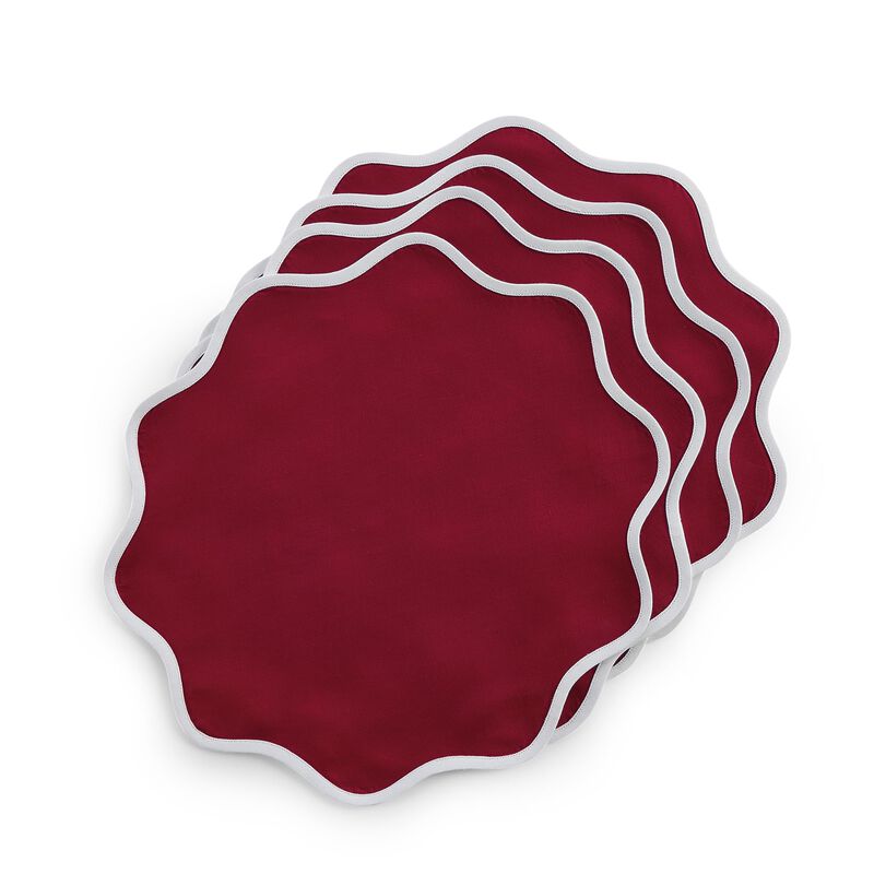 Solino Home 100% Pure Linen Placemats 16 Inch Round Set of 4 |Giselle Scallop Edge