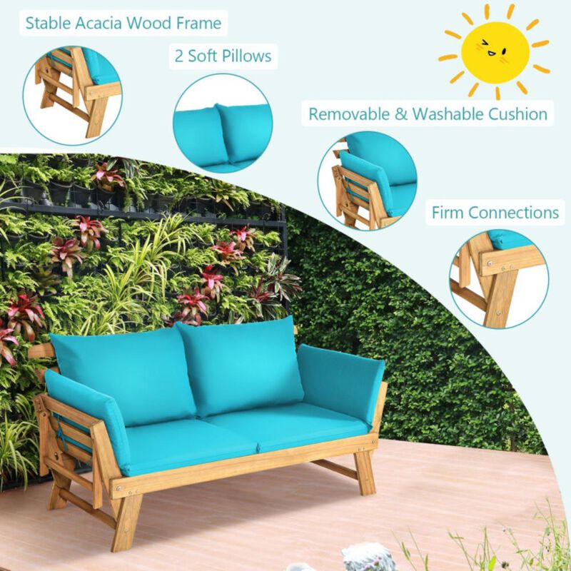 Hivvago Patio Convertible Solid Wood Sofa with Cushion