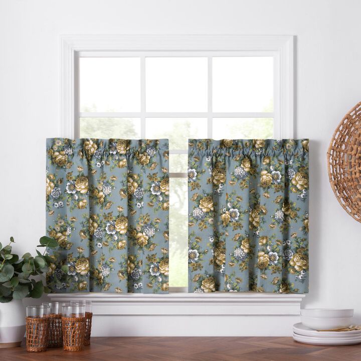 Ellis Bella Rose Stylish Medium Scale Printed Floral Pattern 1.5" Rod Pocket Tier for Windows 56"x24" Wedge