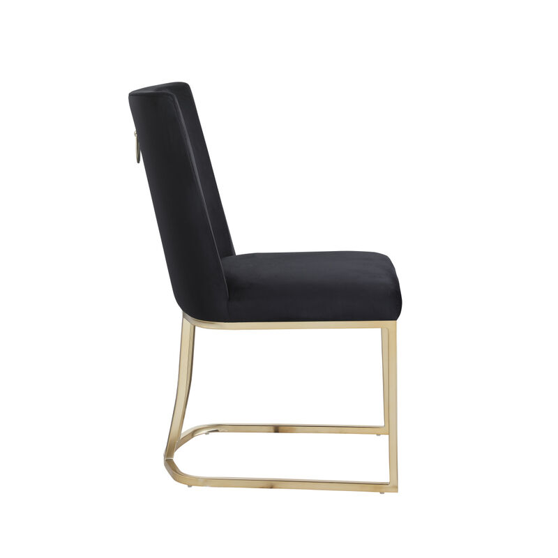 Dining Chairs, Velvet Upholstered Side Chair, Gold Metal Legs (Set Of 2) - Black