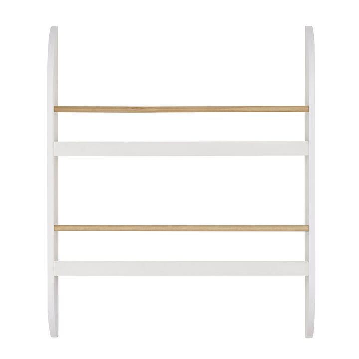 Steiner White Rounded Contemporary 2-Tier Kids Book or Magazine Storage Wall-Mount Bookcase with Contrasting Wood-toned Rods
