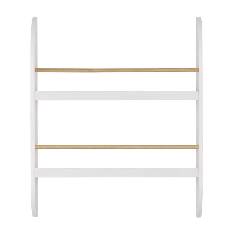 Steiner White Rounded Contemporary 2-Tier Kids Book or Magazine Storage Wall-Mount Bookcase with Contrasting Wood-toned Rods