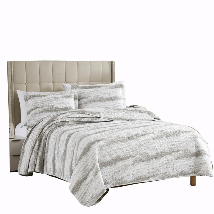 RT Designers Collection Bonaire Tan Marble 3-Pieces Pinsonic Quilt Set King Beige