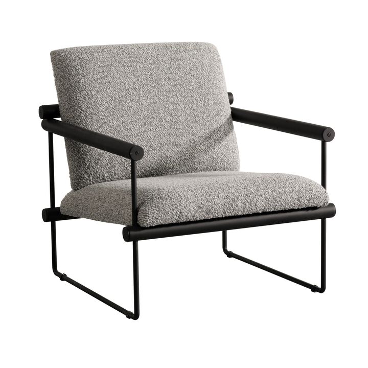 Cid Vina 28 Inch Accent Chair, Gray Polyester, Cushions, Black Metal Frame - Benzara