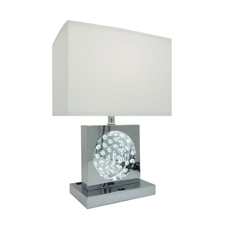 Rohi 22 Inch Table Lamp, White Fabric Shade, Chrome Base, LED Accents-Benzara