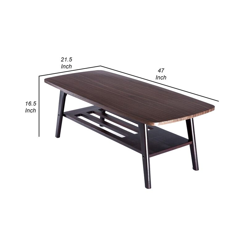 Gala 47 Inch Modern Wood Coffee Table with Bottom Shelf, Espresso Brown-Benzara