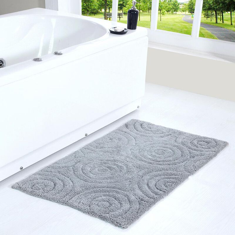 Knightsbridge Beautiful Circle Design Year Round Cotton With Non-Skid Back Bath Rug 24" X 40" Silver