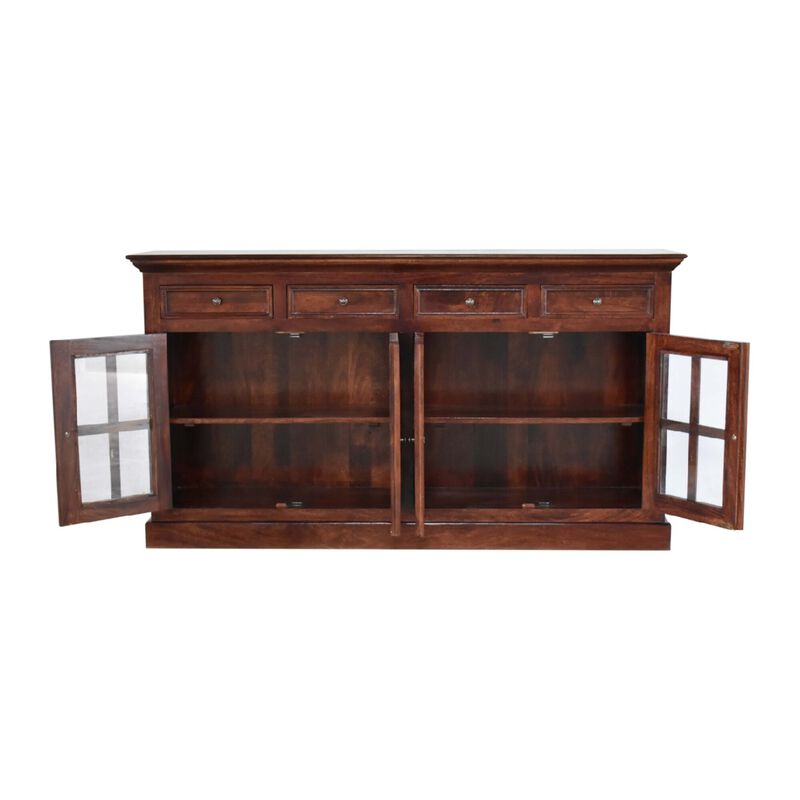 Solid Wood Large Cherry Sideboard with 4 Glazed Doors