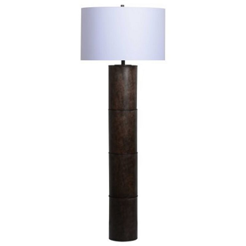 Saen 65 Inch Floor Lamp, Modern Black Cylindrical Base, White Drum Shade - Benzara