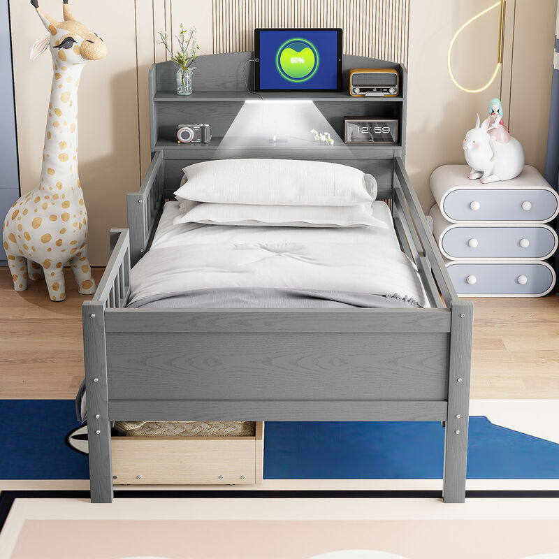 Merax Platform Bed with LED Light and 2 Drawers