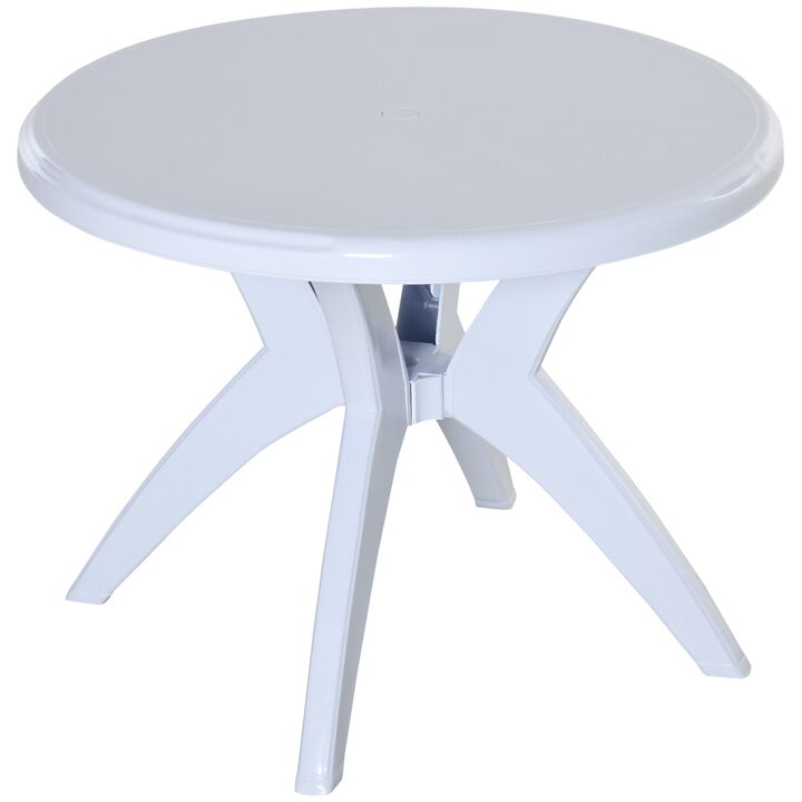 White Patio Table: Round Aluminum Outdoor Bistro Table with Umbrella Hole