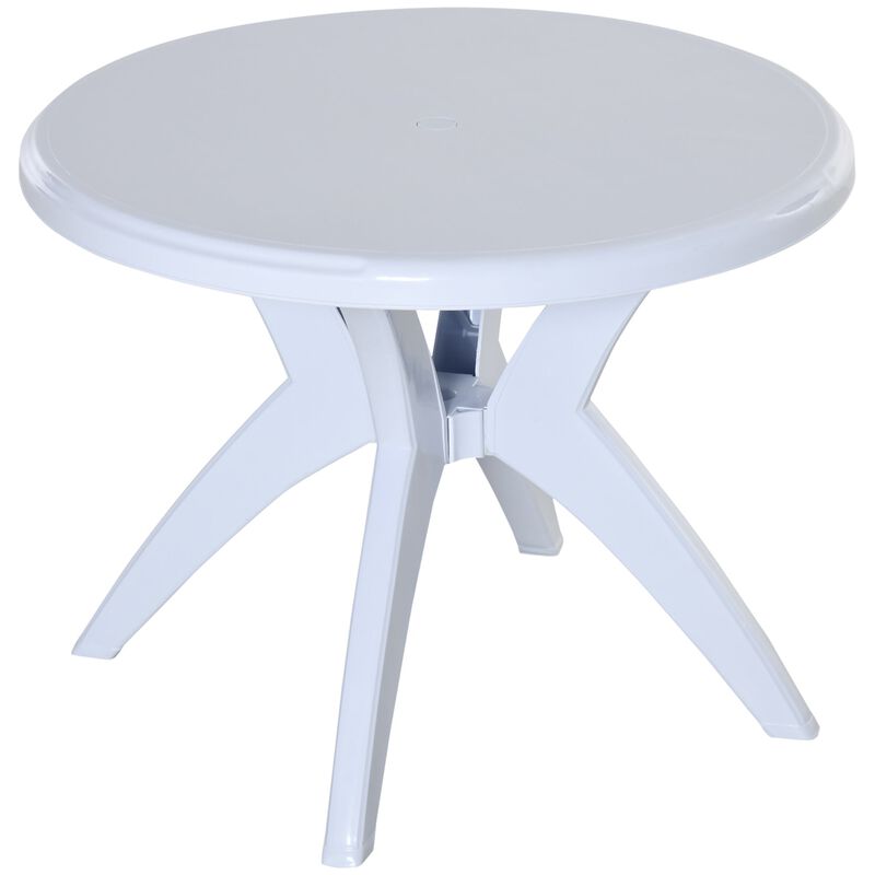 White Patio Table: Round Aluminum Outdoor Bistro Table with Umbrella Hole