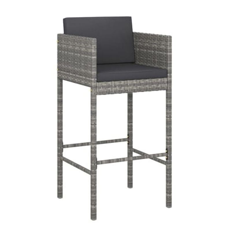 Lexy Outdoor Barstool Chairs Set of 4, Black Fabric and Gray Rattan - Benzara
