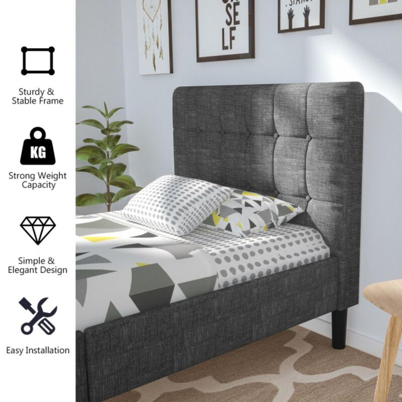 Hivvago Platform Bed with Button Tufted Headboard
