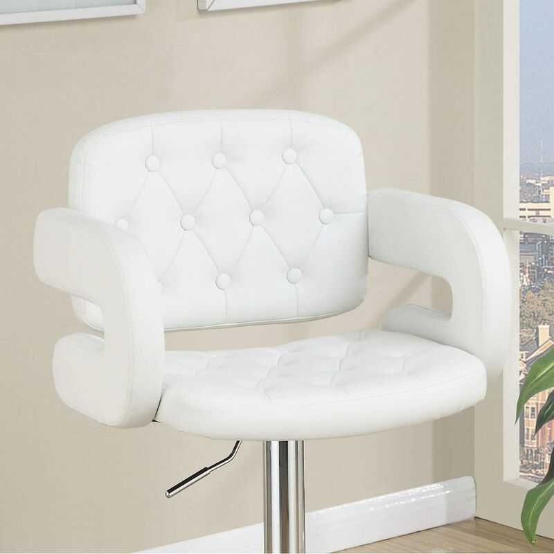 White Faux Leather Adjustable Barstool Chair