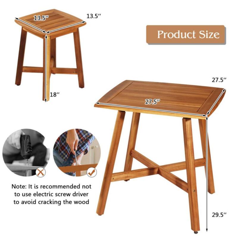 Hivvago 5 Pieces Wood Patio Dining Set with Square Table and 4 Stools