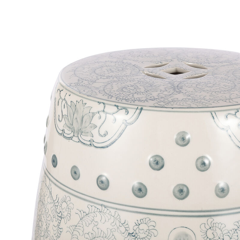Double Happiness Chinoiserie Ceramic Drum Garden Stool