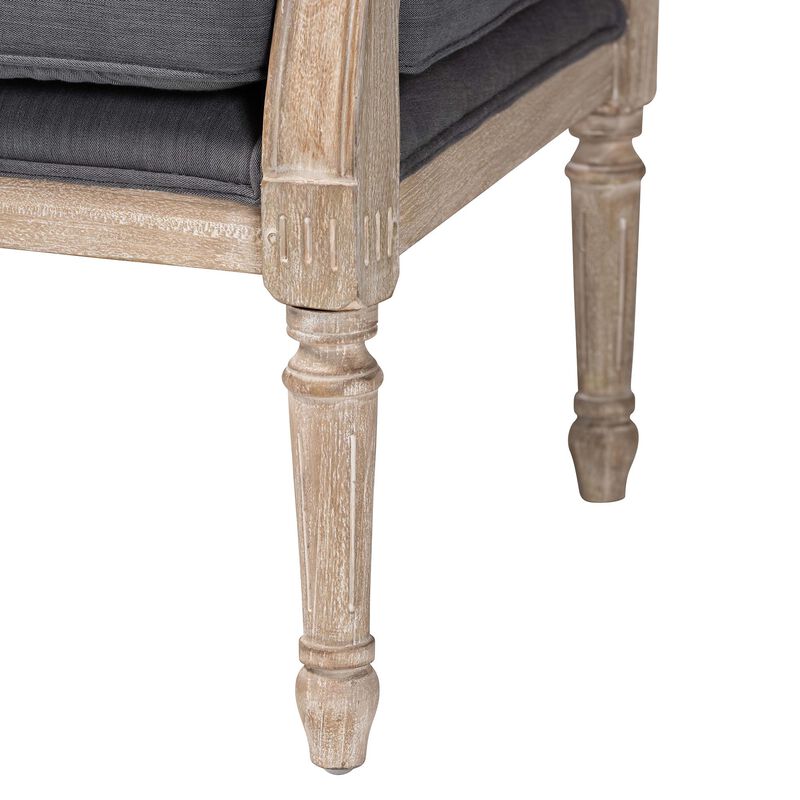 Baxton Studio Clemence French Provincial Grey Fabric Whitewashed Mahogany Wood Armchair