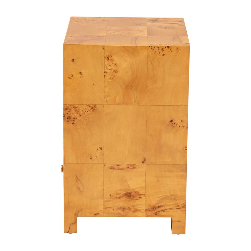 bali & pari Camira Modern and Contemporary Natural Light Mappa Burl Wood 1 Drawer Nightstand