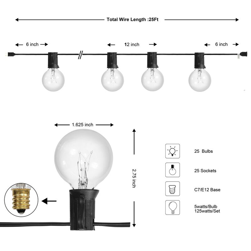 Light Indoor/Outdoor Contemporary Rustic Incandescent G40 Bistro Globe Bulb String Lights