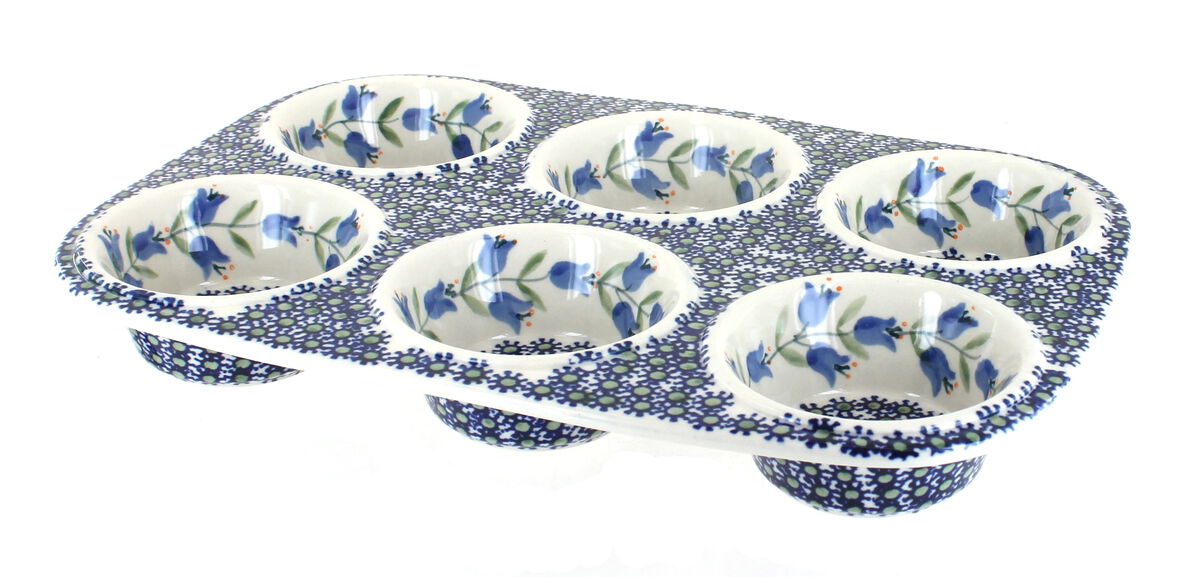 Blue Rose Polish Pottery Red Poppy Muffin Pan