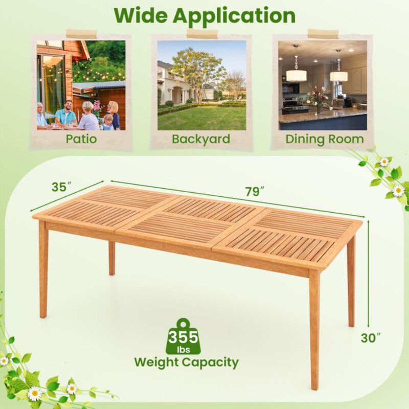 Hivvago 8-Person Outdoor Acacia Wood Dining Rectangular Bistro Table with Umbrella Hole