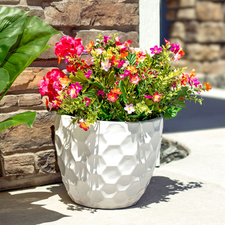 Sunnydaze 13.5" Honeycomb Pattern Ceramic Planter - White - Set of 2