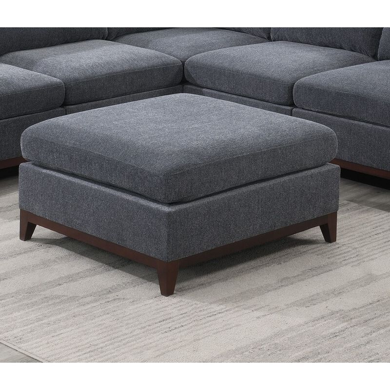 Chenille Fabric Ottoman with Wooden Base