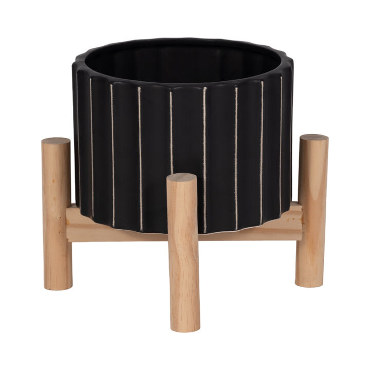 6" Cer Fluted Planter W/Stand