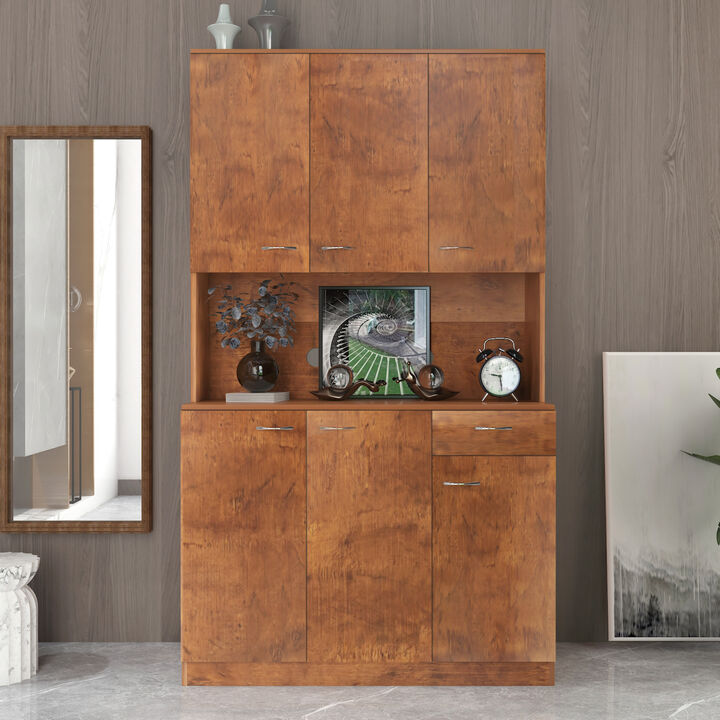 70.87" Tall Wardrobe & Kitchen Cabinet, With 6-Doors, 1-Open Shelves And 1-Drawer For Bedroom