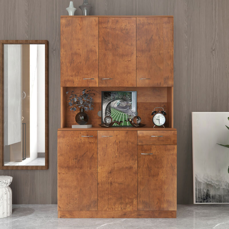 70.87" Tall Wardrobe & Kitchen Cabinet, With 6-Doors, 1-Open Shelves And 1-Drawer For Bedroom