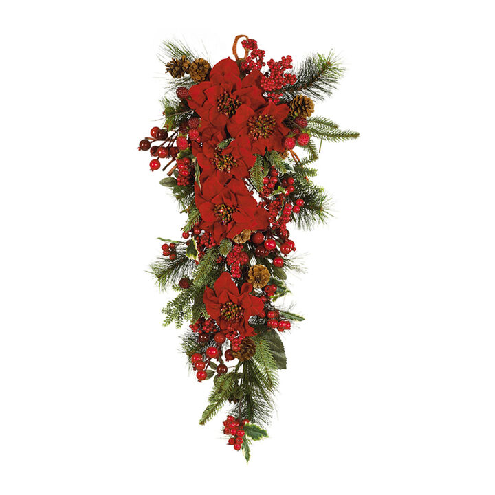 Nearly Natural 30-in Poinsettia Teardrop