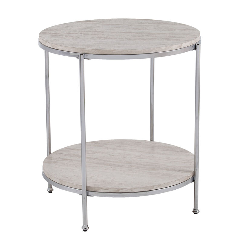 24"" Chrome Manufactured Wood And Iron Rectangular End Table With Shelf