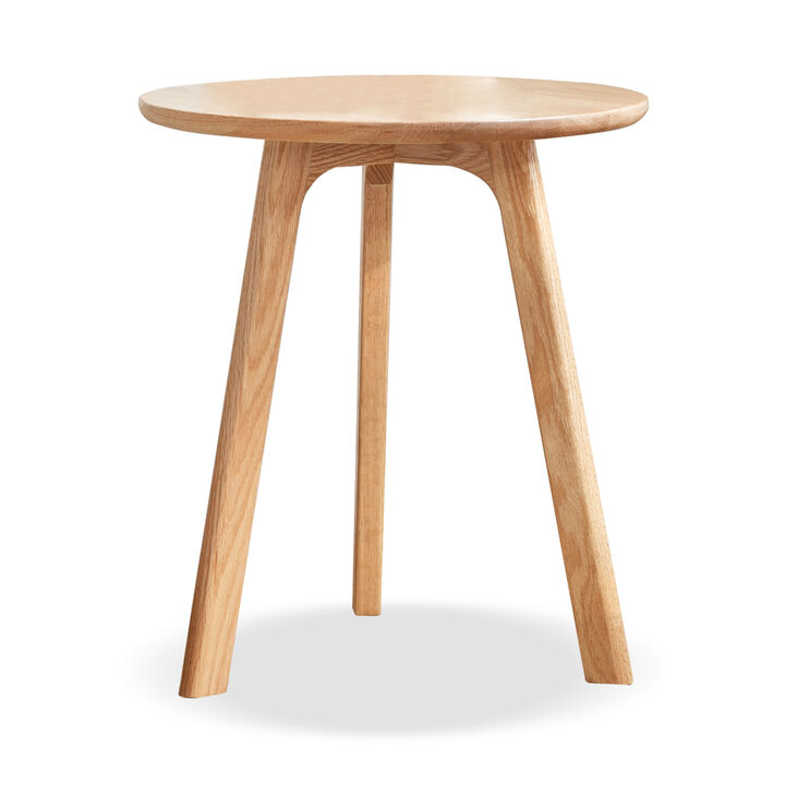 Small Oak Wood Round End Table for Living Room & Bedroom