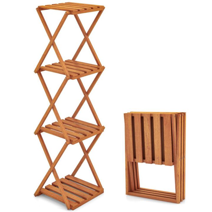 Hivvago 4-Tier Folding Plant Rack and Free Standing Shoe Rack