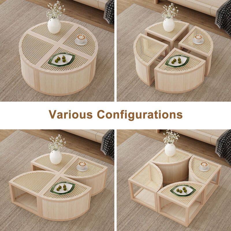 Merax Modular Rattan Wood Coffee Table