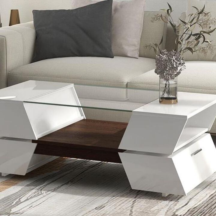 Coffee Table with Open Shelves and Cabinets Storage and Stylish Design for Living Room Organization
